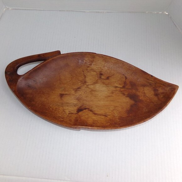 Vintage Large Wood Carved Leaf Bowl Plate - Picture 1 of 14